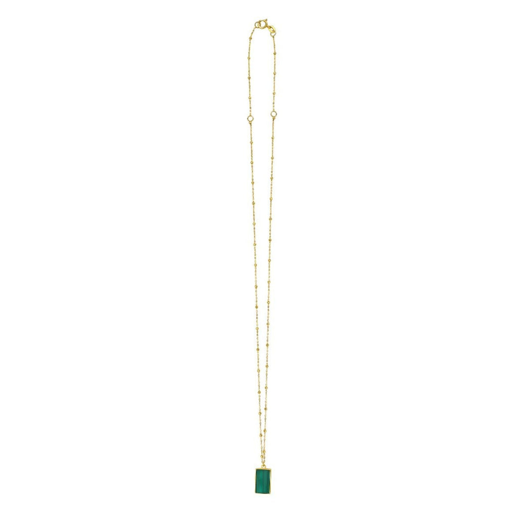 JewelStop 14k Yellow Gold Polished Finish 0.7mm Geometric Gem and Green Malachite Necklace, Spring Ring Clasp - 18"