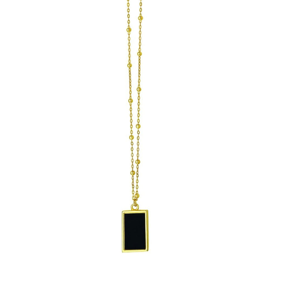 JewelStop 14k Yellow Gold Polished Finish 0.7mm Geometric Gem and Black Onyx Necklace, Spring Ring Clasp - 18" 