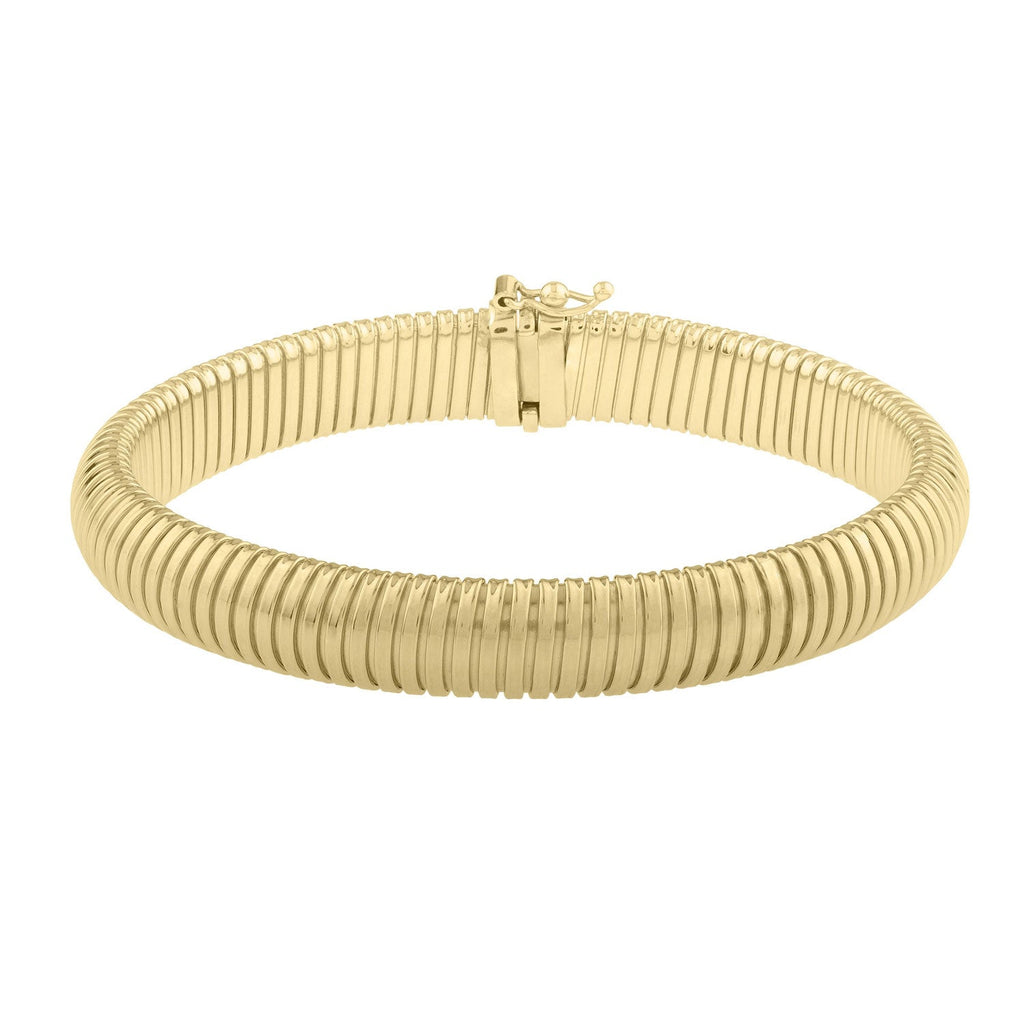 14K Yellow Gold Polished Finish 9mm Tubogas Bracelet with Box with Figure 8 Clasp - 7.25"