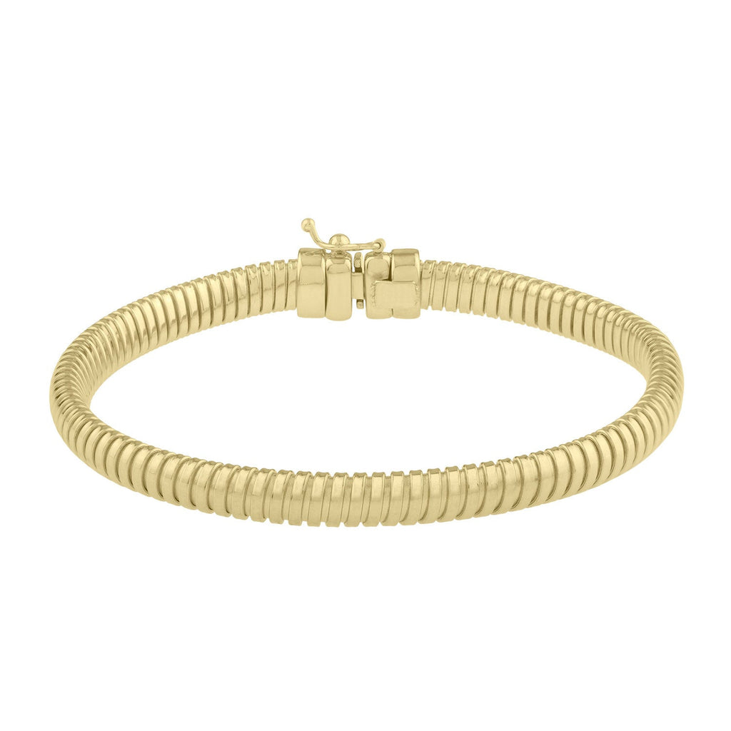 14K Yellow Gold Polished Finish 5mm Tubogas Bracelet with Box with Figure 8 Clasp - 7"