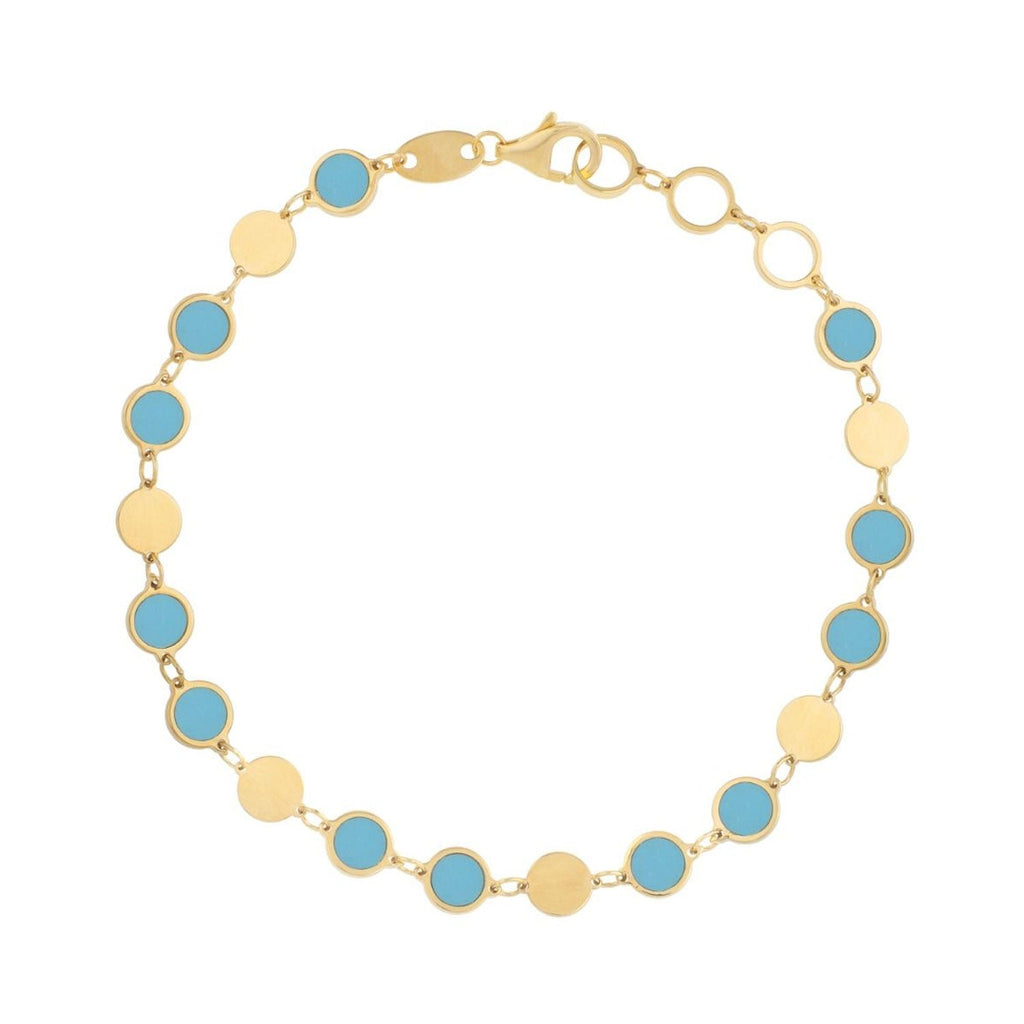 JewelStop 14k Yellow Gold Polished Finish 5mm Paste of Turquoise Geometric Mirror Gem Chain, Pear Shaped Lobster Clasp - 18"