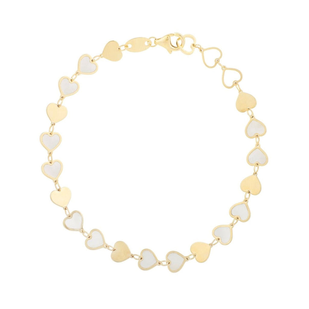 JewelStop 14k Yellow Gold Polished Finish 6mm Mother of Pearl Heart Mirror Gem Chain, Pear Shaped Lobster Clasp - 18"