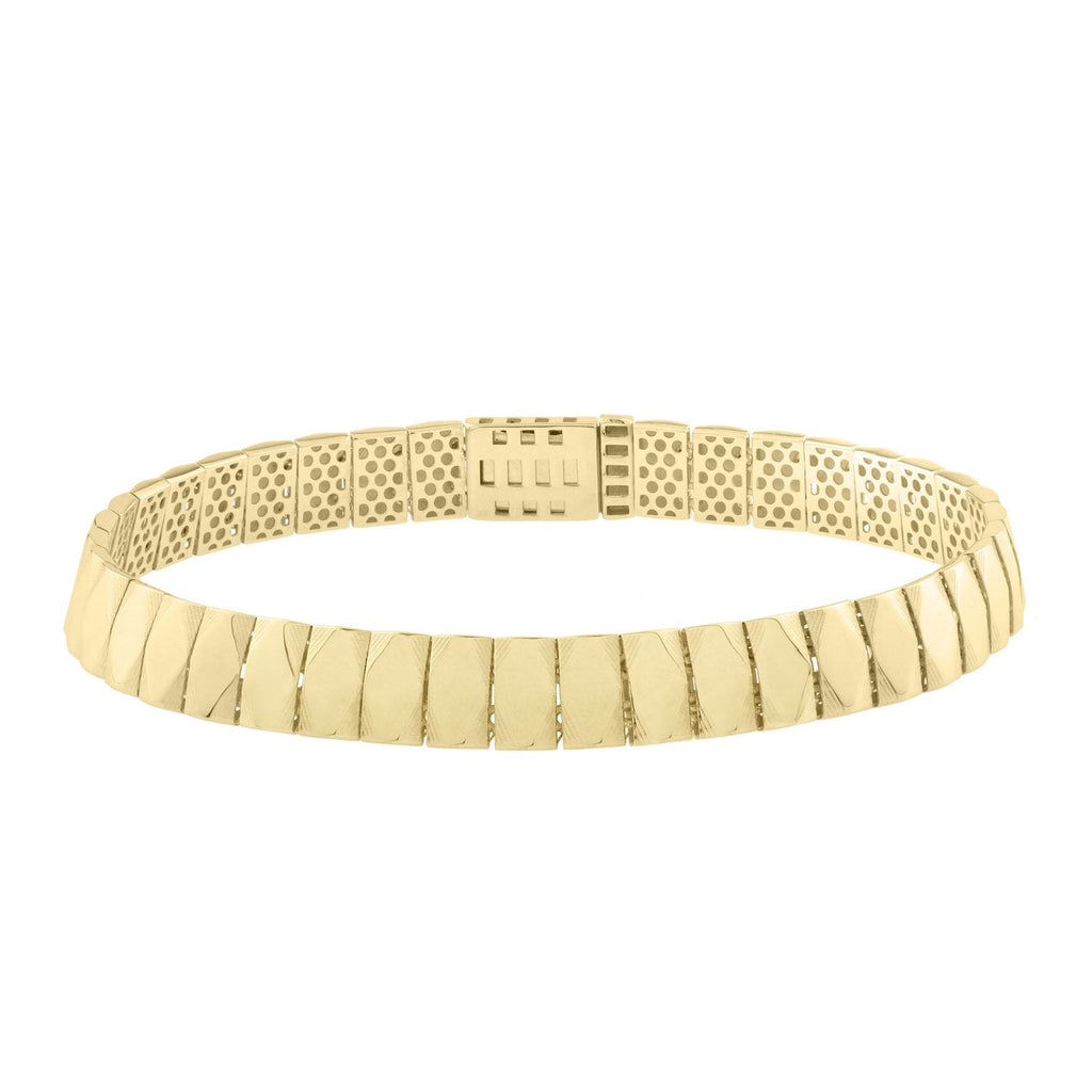 14K Yellow Gold Polished Finish Gold Polished Finish 7.1mm Diamond Shaped Tile Bracelet with Box Clasp - 7"