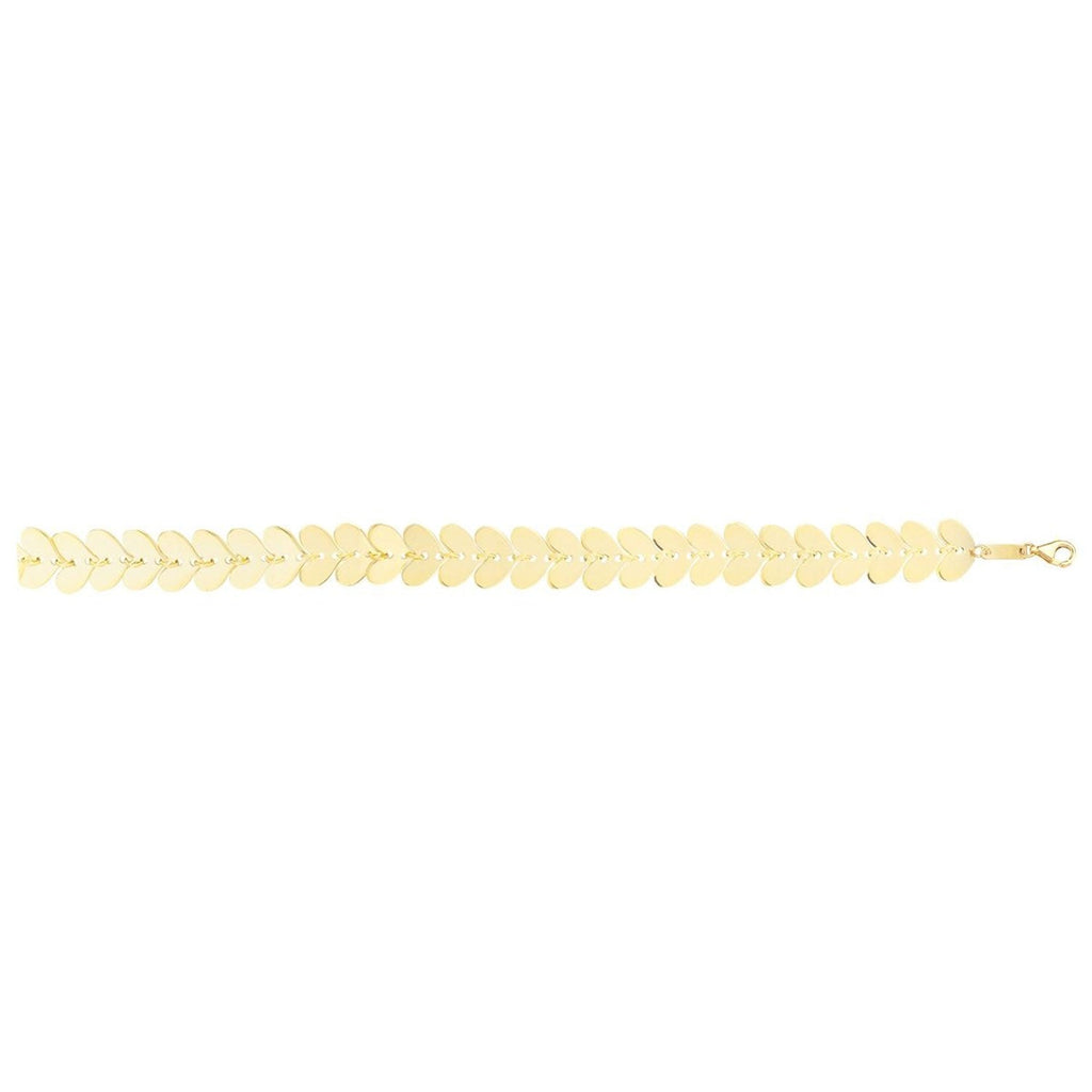 14K Yellow Gold Polished Finish 6mm Heart Link Chain Bracelet with Pear Shaped Lobster Clasp - 7.5"