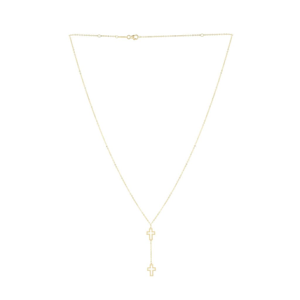 JewelStop 14k Yellow Gold Polished Finish 1mm Double Cross Drop Chain Necklace, Pear Shaped Lobster Clasp - 18" 