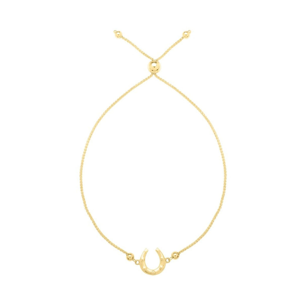 14K Yellow Gold Polished Finish 1mm Adjustable Horseshoe Bolo Bracelet with Draw String Clasp - 9"