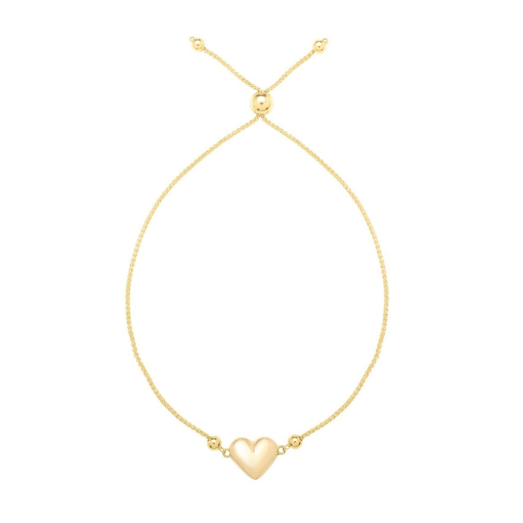 14K Yellow Gold Polished Finish 1mm Adjustable Horseshoe Heart Bracelet with Draw String Clasp - 9