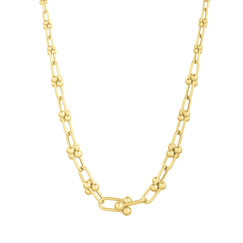 JewelStop 14k Yellow Gold Polished Finish 11mm Graduated Jax Link Chain Necklace, Lobster Clasp - 18" 