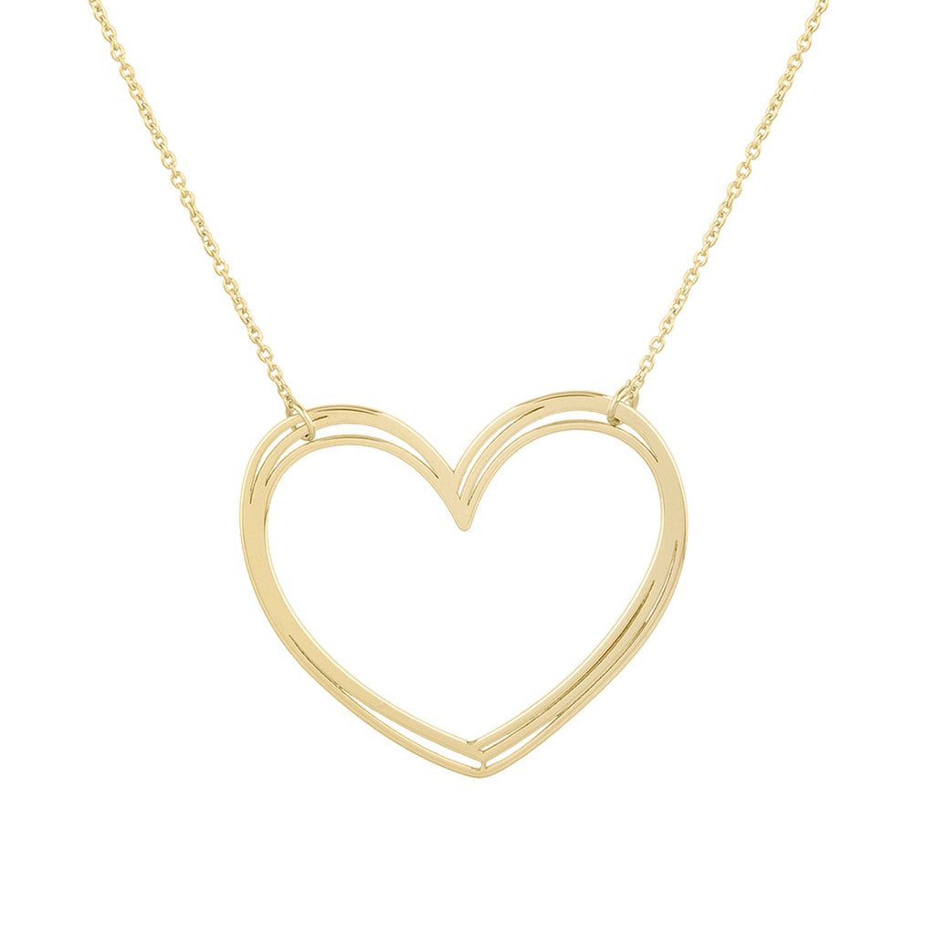 JewelStop 14k Yellow Gold Polished Finish 0.9mm Large Open Heart Chain Necklace, Pear Shaped Lobster Clasp - 18" 