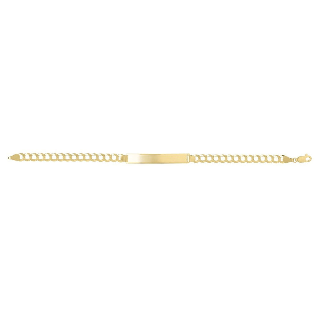 14K Yellow Gold Diamond Cut/ Textured Finish 5.7mm Curb ID Chain Bracelet with Lobster Clasp - 7"