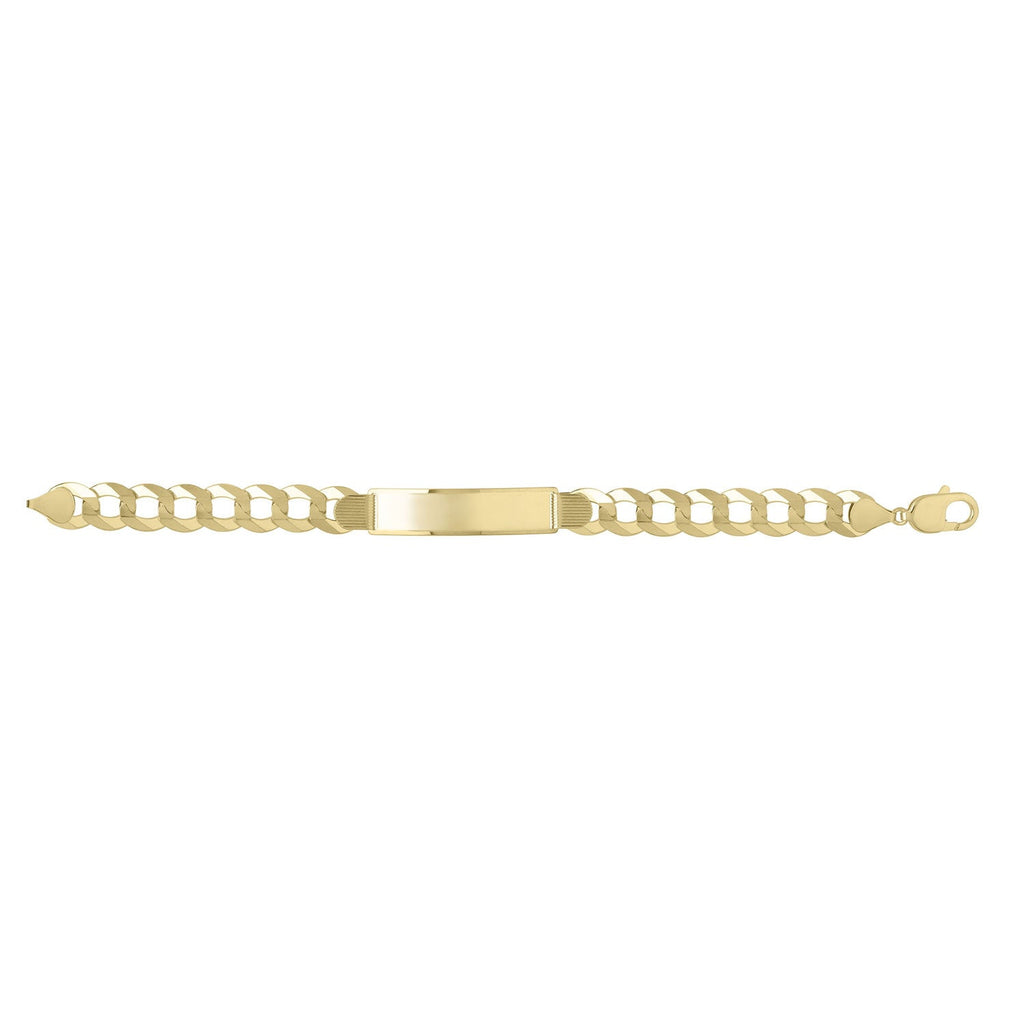 14K Yellow Gold Diamond Cut/ Textured Finish 11.1mm Curb ID Bracelet with Lobster Clasp - 8.5"