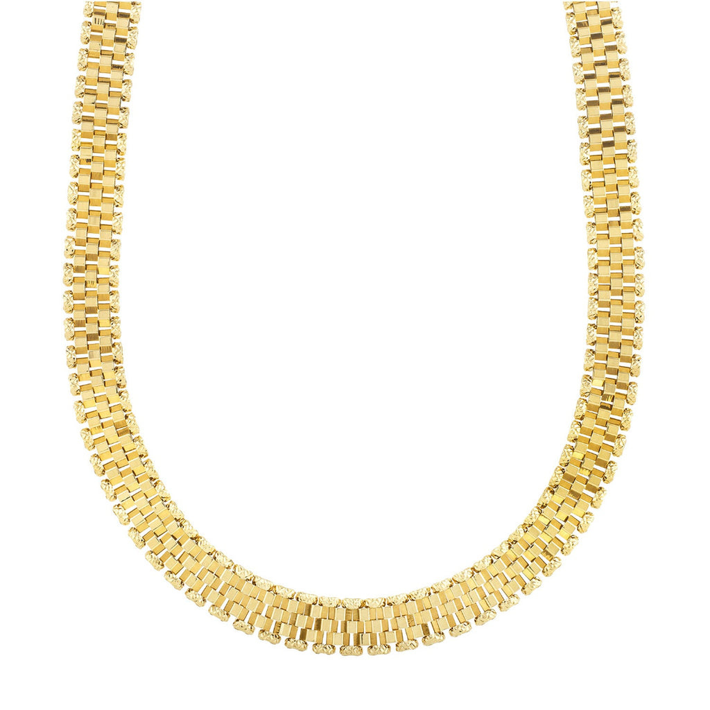 14K Yellow Gold Diamond Cut/ Textured Finish 9.6mm Faceted Panther Link Chain Bracelet with Lobster Clasp - 7.25"