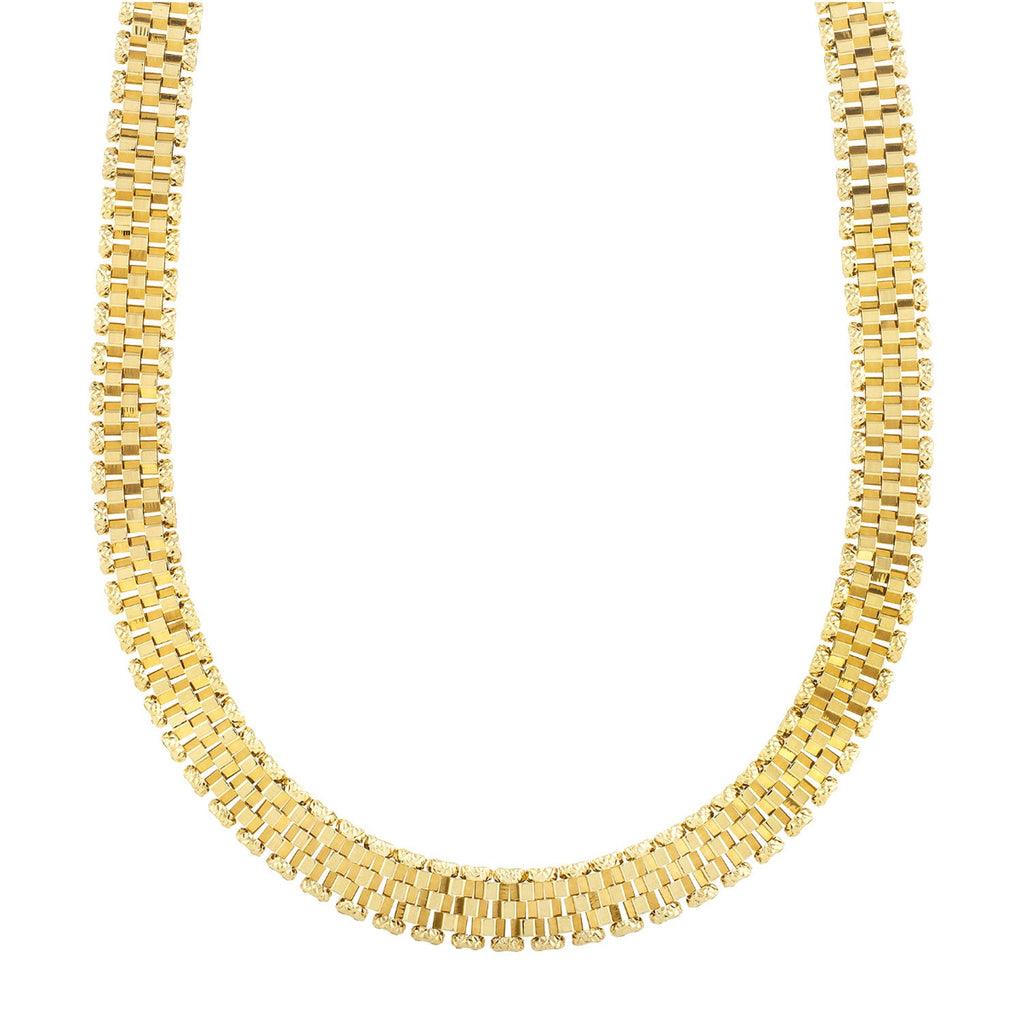 14K Yellow Gold Diamond Cut/ Textured Finish 9.6mm Faceted Panther Link Chain Bracelet with Lobster Clasp - 8"