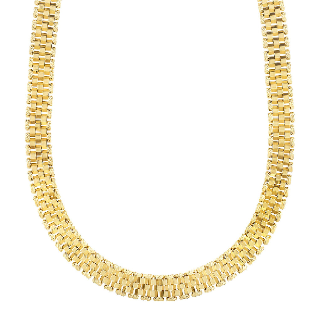 JewelStop 14k Yellow Gold Diamond Cut/ Textured Finish /Textured Finish Faceted Panther Link Chain Necklace, Lobster Clasp - 18"