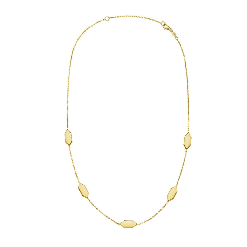 JewelStop 14k Yellow Gold Polished Finish 1.2mm Elongated Hexagon Link Necklace, Pear Shaped Lobster Clasp - 18" 