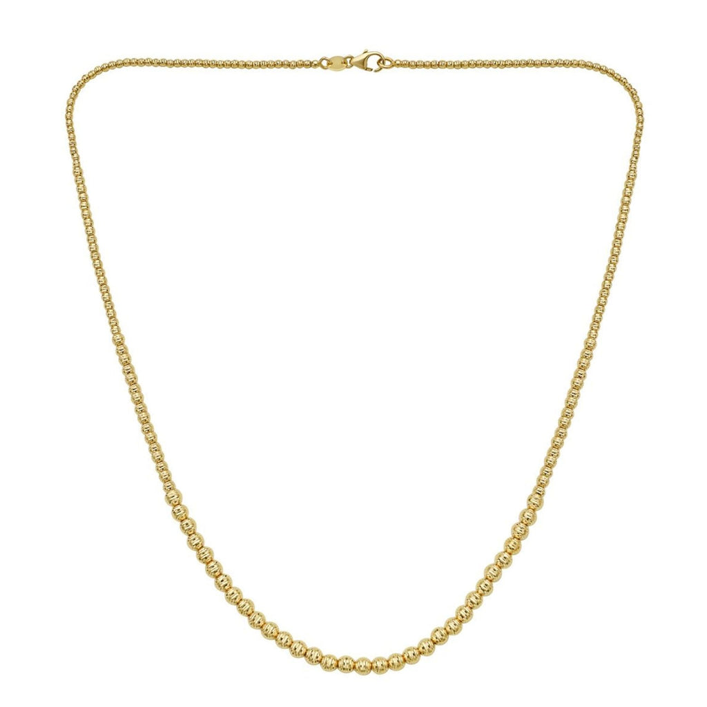 JewelStop 14k Yellow Gold Diamond Cut/ Textured Finish 2x4mm Graduated Bead Necklace, Pear Shaped Lobster Clasp - 18" 