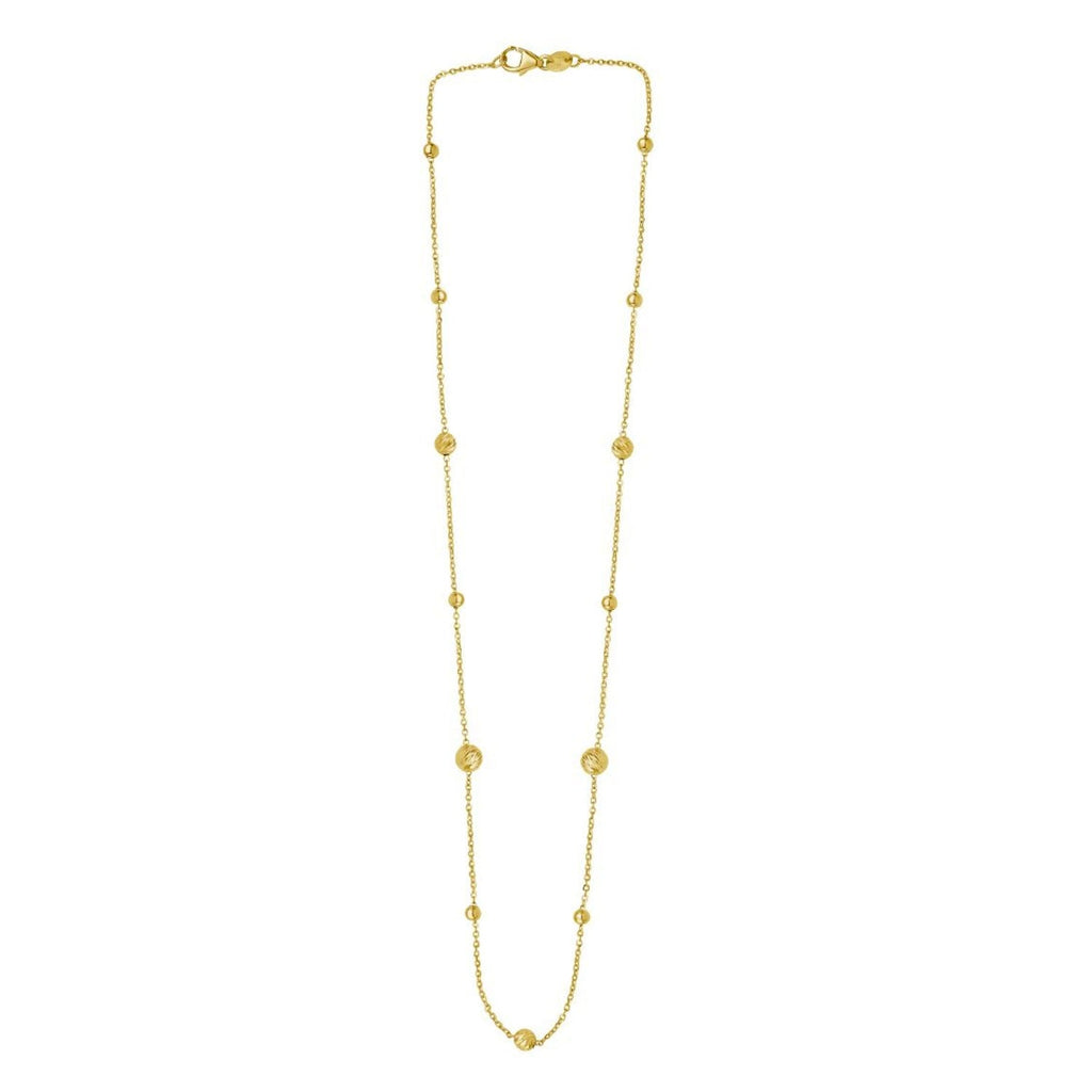 JewelStop 14k Yellow Gold Diamond Cut/ Textured Finish 1.1mm Layered Alternating Bead Chain, Pear Shaped Lobster Clasp - 18" 