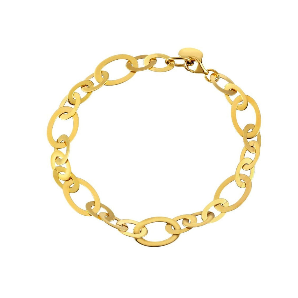 14K Yellow Gold Polished Finish Large Flat Oval Link Fancy Chain with Lobster Clasp - 7.5"