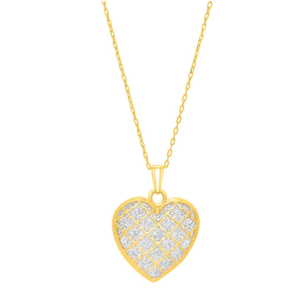 JewelStop 14k Two-tone Gold Diamond Cut/ Textured Finish Checkered Heart Necklace, Spring Ring Clasp - 18"