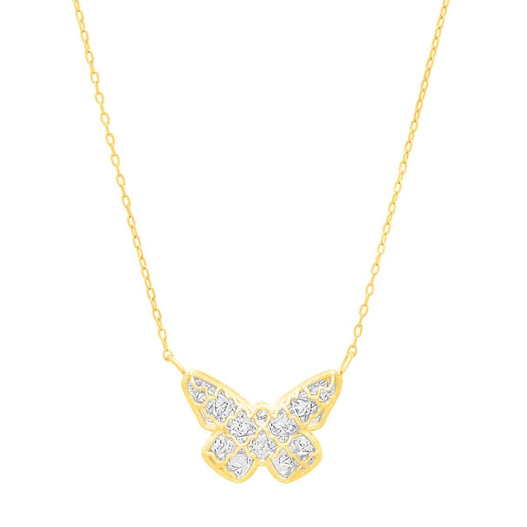 JewelStop 14k Gold Diamond Cut/ Textured Finish Checkered Butterfly Necklace, Spring Ring Clasp - 18"