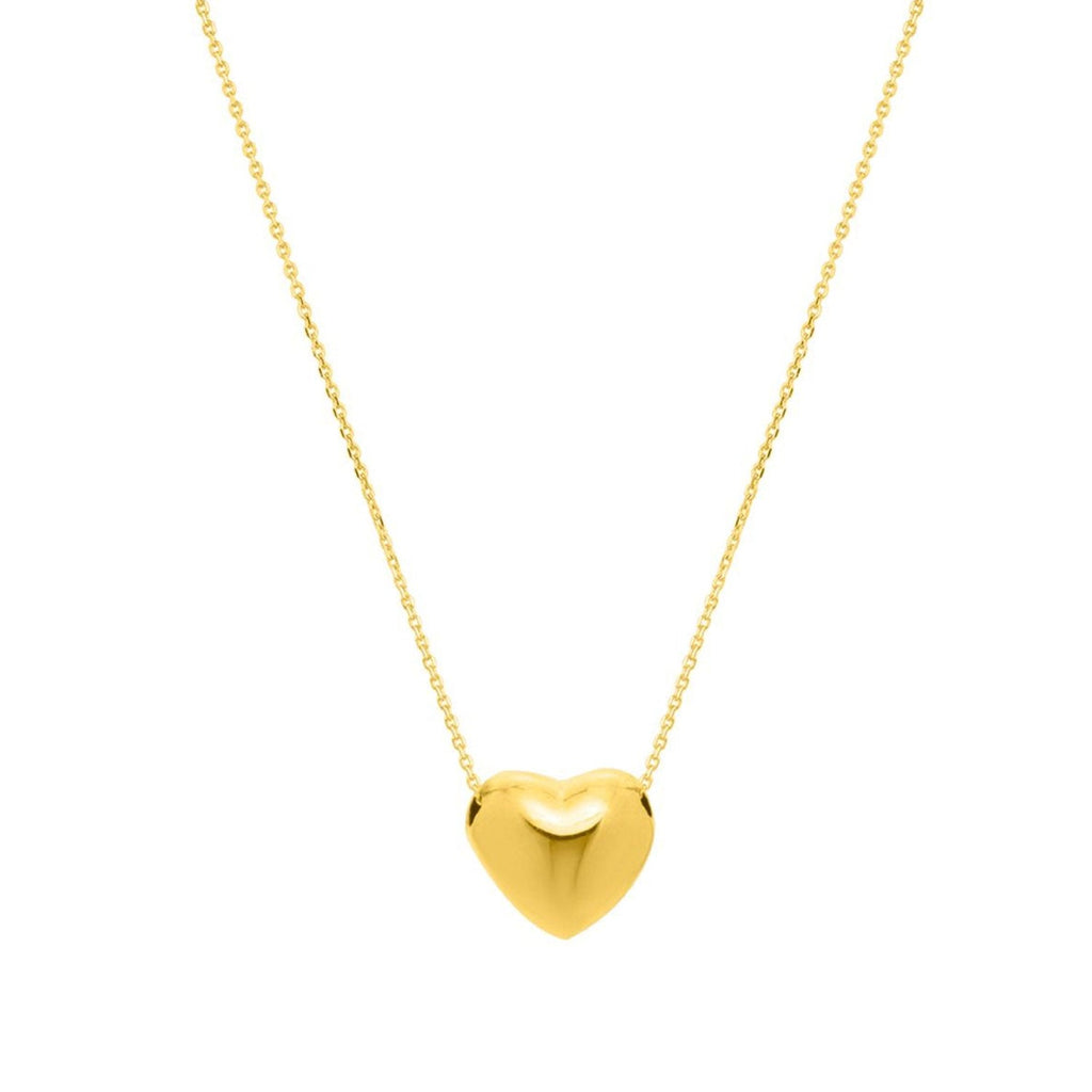 JewelStop 14k Yellow Gold Polished Finish 0.9mm Small Puffed Up Heart Necklace, Lobster Clasp - 18" 