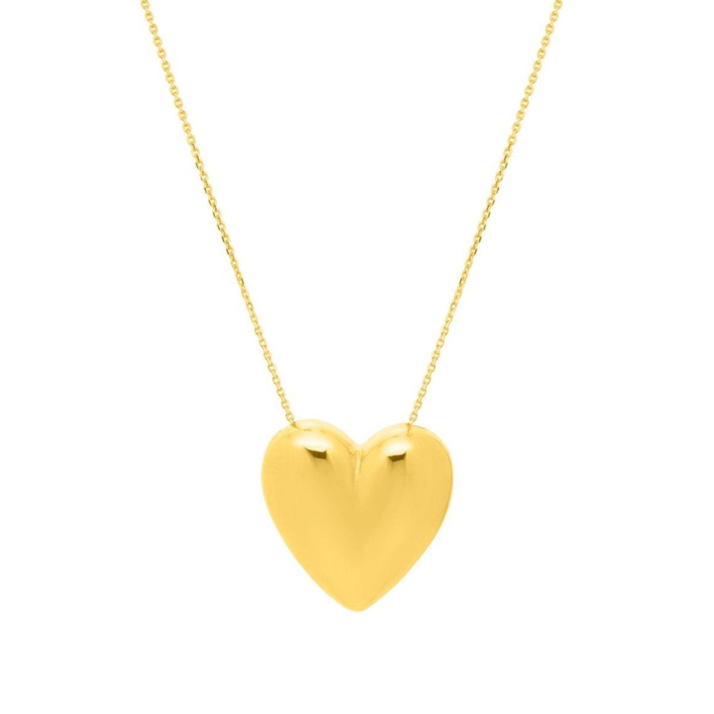 JewelStop 14k Yellow Gold Polished Finish Large Puffed Up Heart Necklace, Lobster Clasp - 18" 