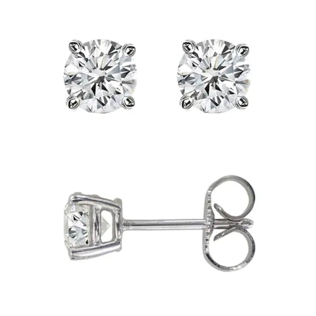 Jewelstop 14K White Gold Polished Finish .25ct J-K/I1-I2 Round Diamond Stud Earring with Push Back Clasp