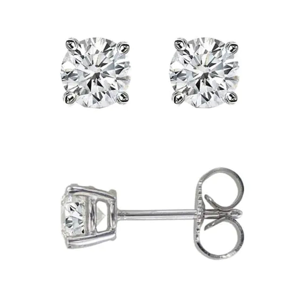 Jewelstop 14K White Gold Polished Finish .10ct I-J/I1 Round Diamond Stud Earring with Push Back Clasp