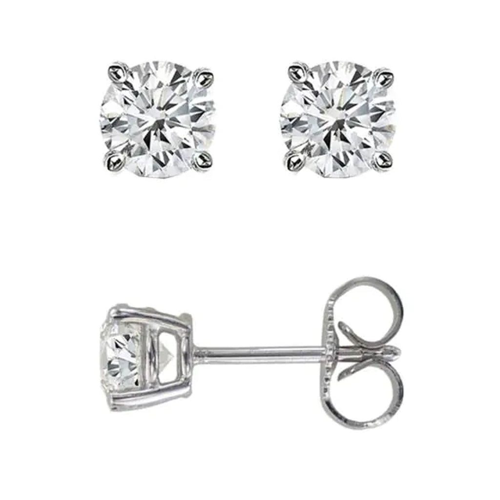 Jewelstop 14K White Gold Polished Finish .50ct G-H/SI2 Princess Cut Diamond Stud Earring Push Back Clasp