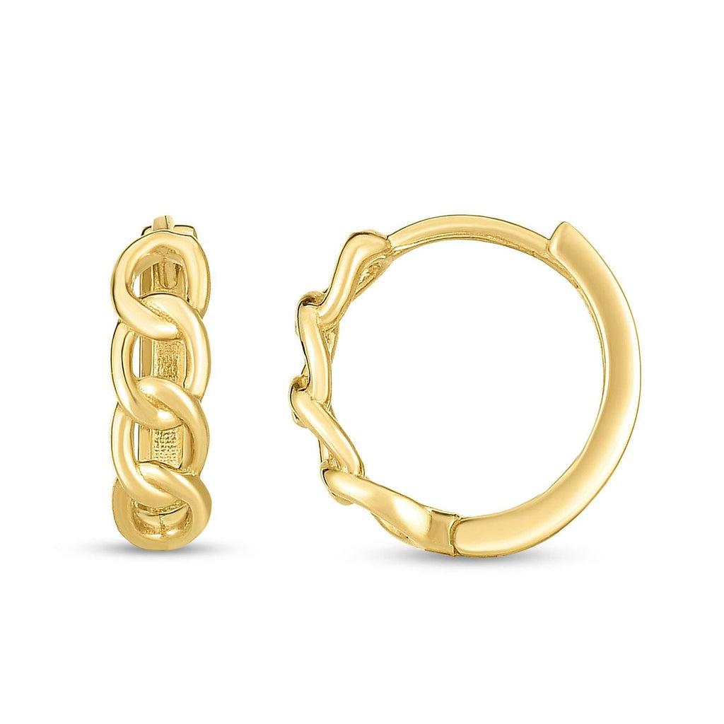 JewelStop 14K Yellow Gold Curb Chain Huggie Hoop Earring with Polished Finish and Snap Closure