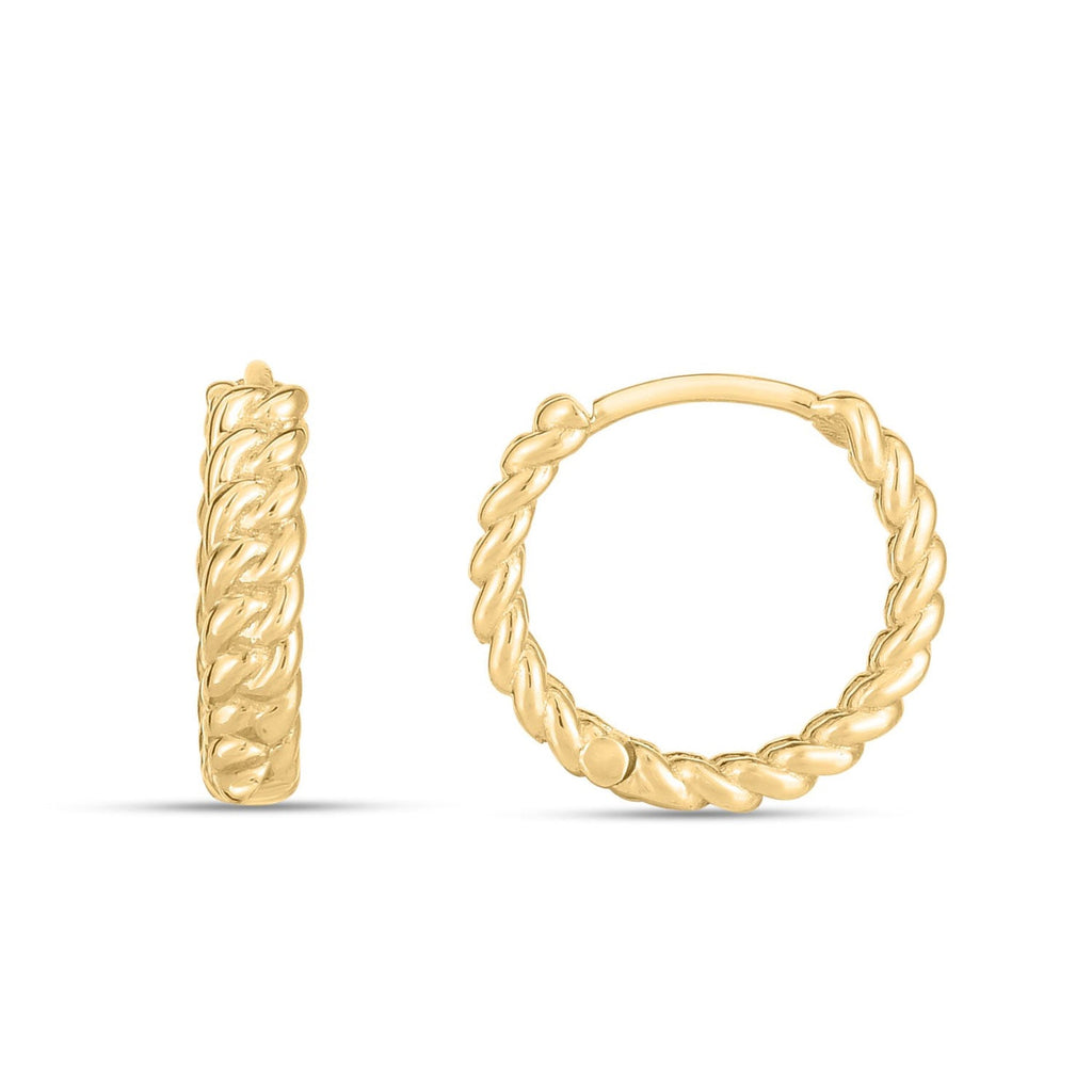 JewelStop 14K Yellow Gold Braided Huggie Hoops Earring with Polished Finish and Snap Closure - 13.5mm(L) x 13.5mm (L) x 2.9mm (Th)