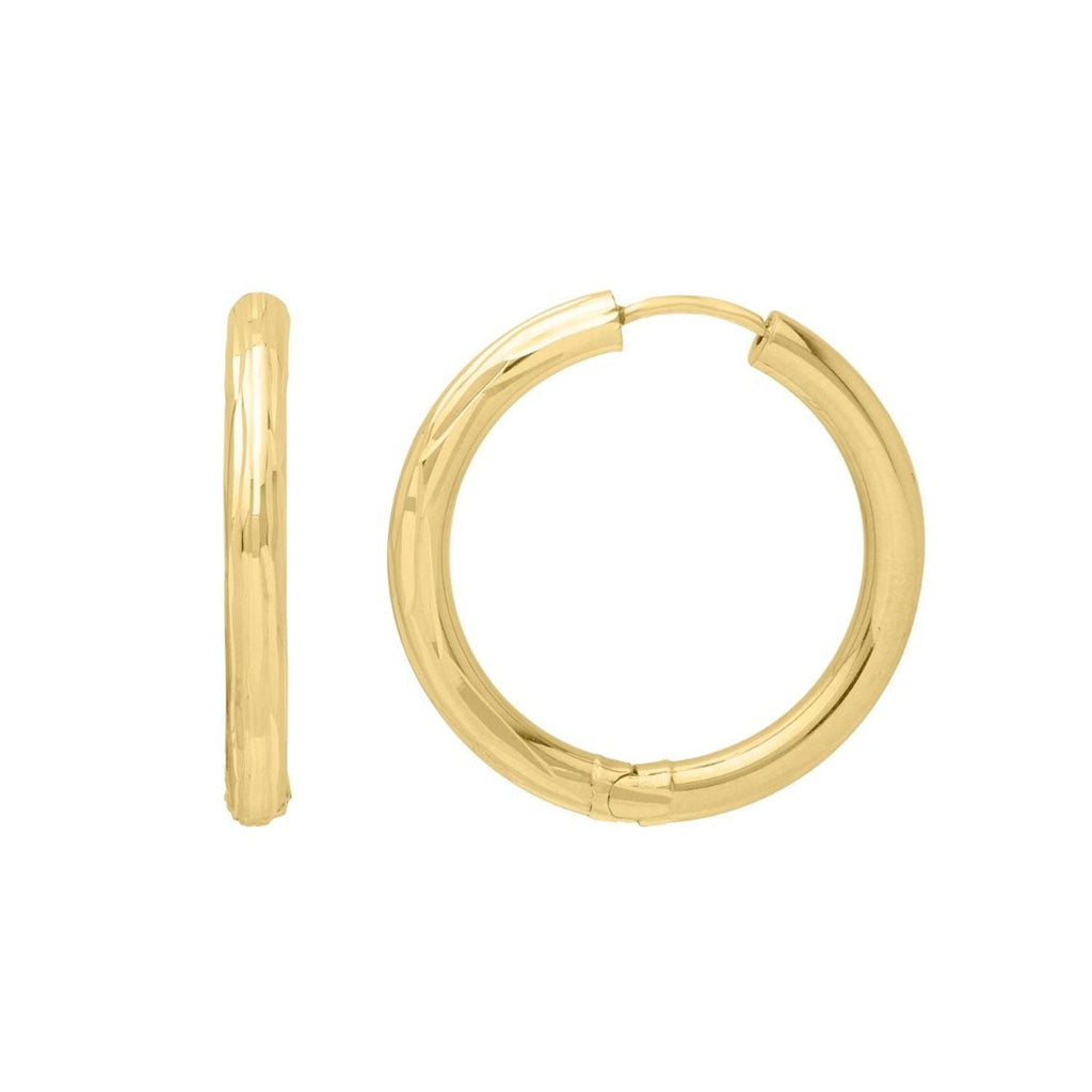 Jewelstop 14K Yellow Gold Polished Finish Engraved Round Hoop Earrings with Endless Clasp