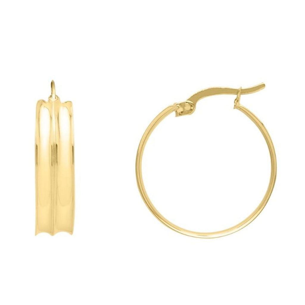 Jewelstop 14K Yellow Gold Polished Finish Medium Concave Hoop Earrings with Hinged Clasp