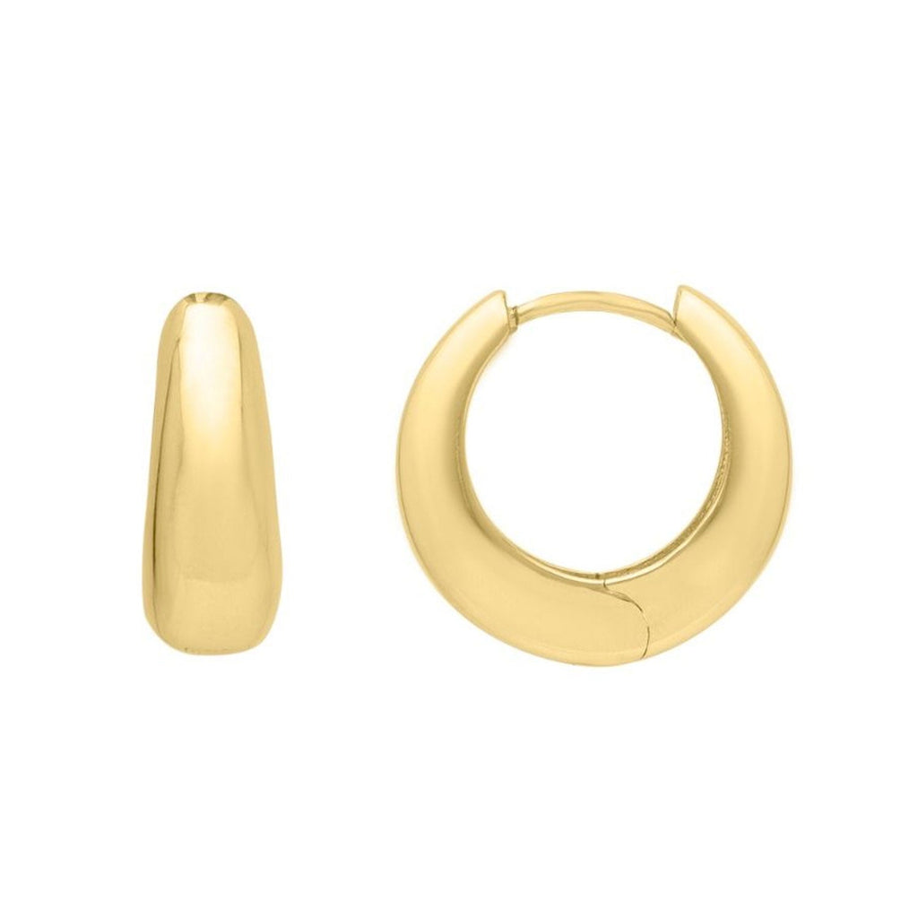 Jewelstop 14K Yellow Gold Polished Finish Tapered Huggie Hoop Earrings with Snap Clasp