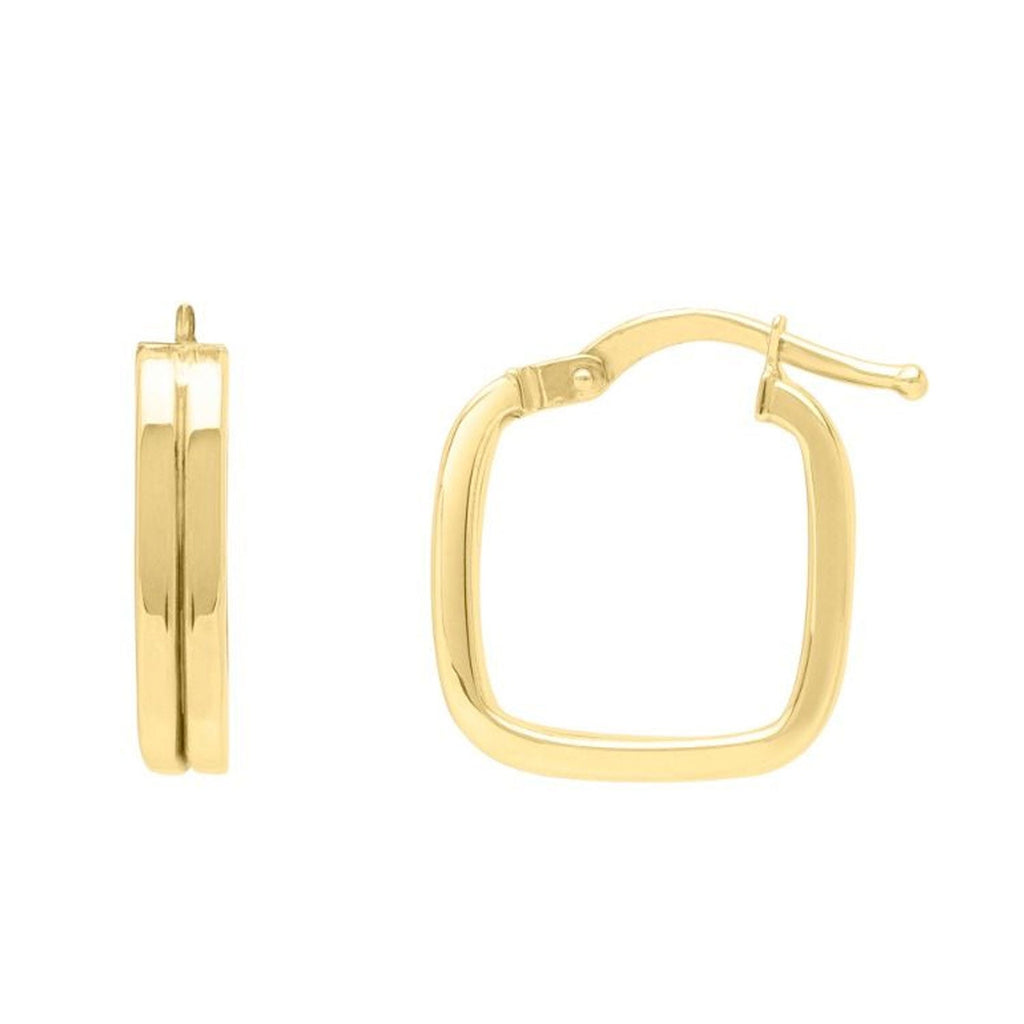 Jewelstop 14K Yellow Gold Polished Finish Double Square Tube Hoop Earrings with Hinged Clasp