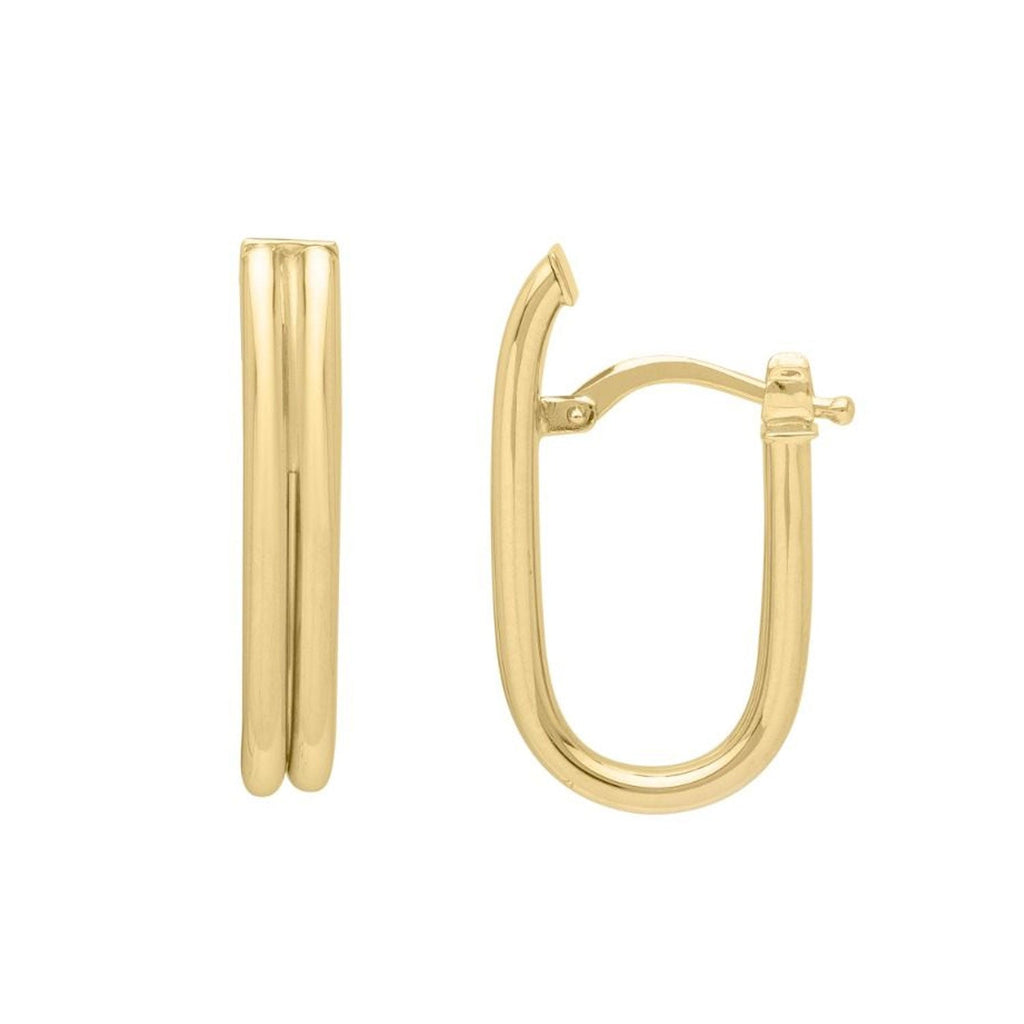 Jewelstop 14K Yellow Gold Polished Finish Double Oval Tube Hoop Earrings with Hinged Clasp