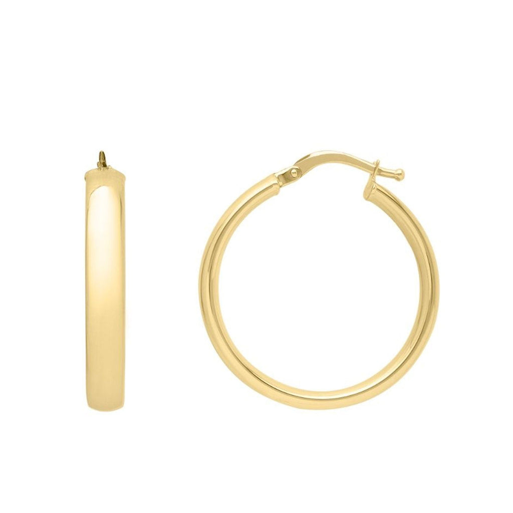 Jewelstop 14K Yellow Gold Polished Finish Small Band Wedding Hoop Earrings with Hinged Clasp