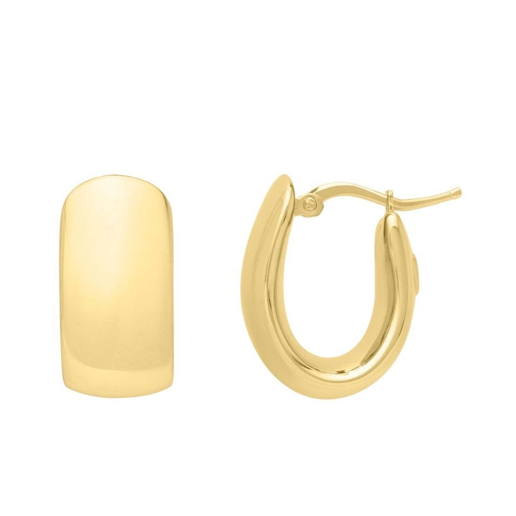 Jewelstop 14K Yellow Gold Polished Finish Wide Huggie Hoop Earrings with Hinged Clasp