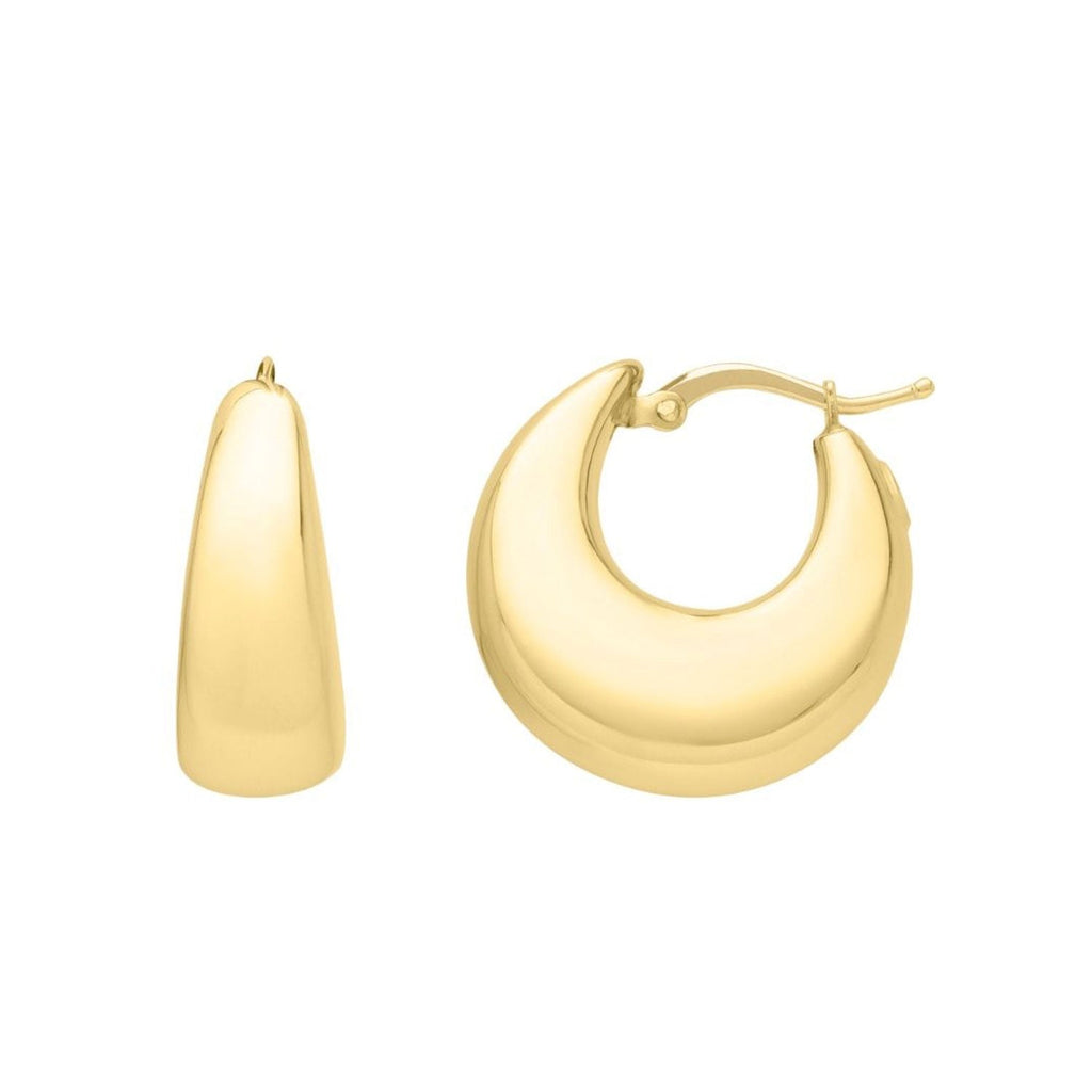 Jewelstop 14K Yellow Gold Polished Finish Large Tapered Hoop Earrings with Hinged Clasp