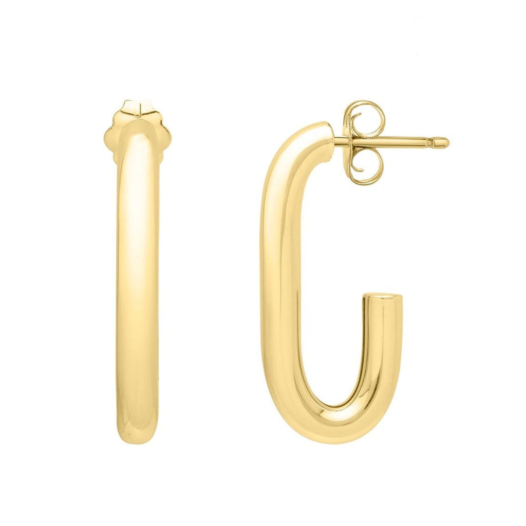 Jewelstop 14K Yellow Gold Polished Finish Paperclip Hoop Earrings with Push Back Clasp