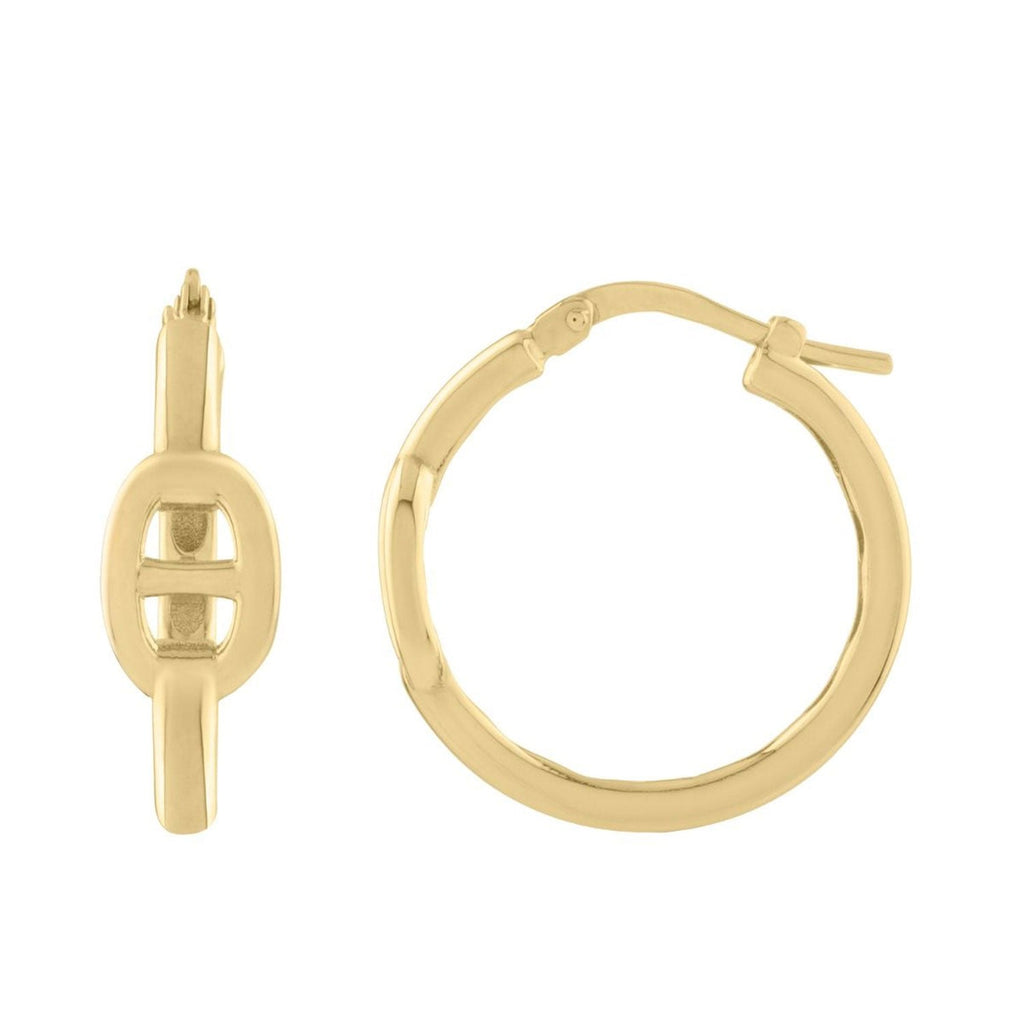 Jewelstop 14K Yellow Gold Polished Finish Puff Mariner Hoop Earrings with Hinged Clasp