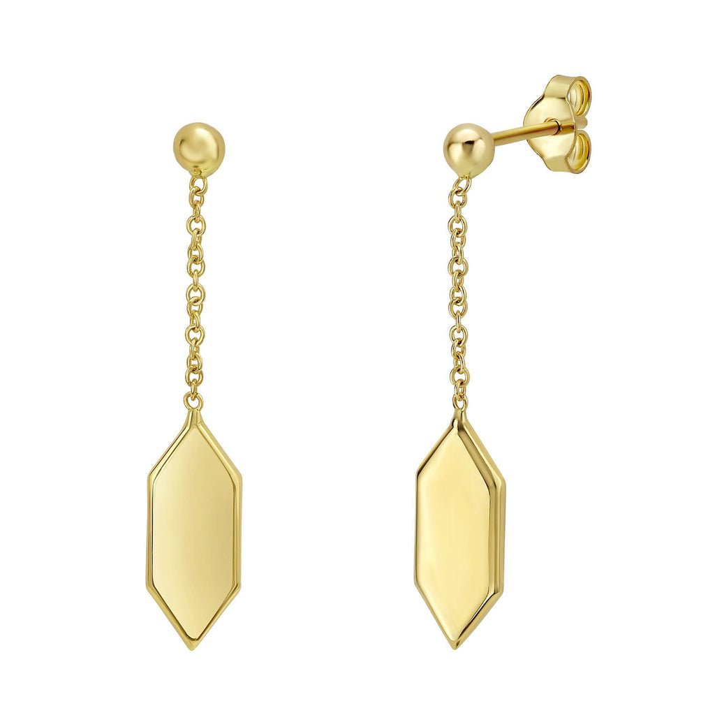 Jewelstop 14K Yellow Gold Polished Finish Hexagon Drop Earrings with Push Back Clasp