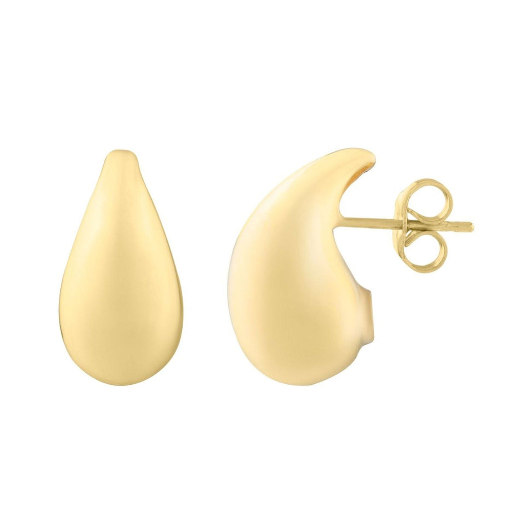 Jewelstop 14K Yellow Gold Polished Finish Small Raindrop Stud Earrings with Push Back Clasp