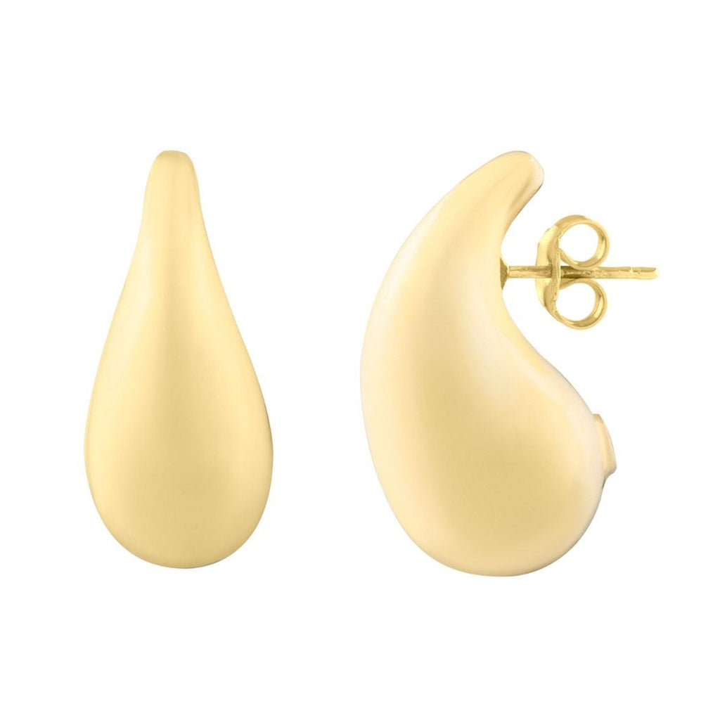 Jewelstop 14K Yellow Gold Polished Finish Large Raindrop Stud Earrings with Push Back Clasp