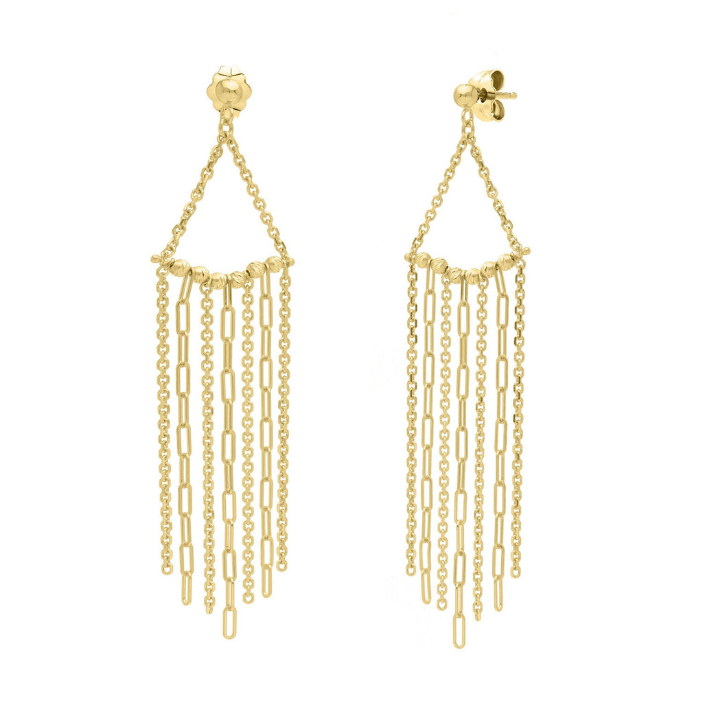 Jewelstop 14K Yellow Gold Diamond Cut Finish Triangle Fringe Earrings with Push Back Clasp