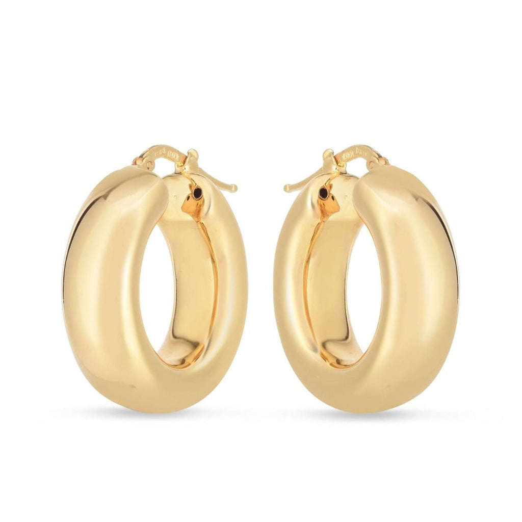 JewelStop 14K Yellow Gold Medium Puffy Hoops Earring with Polished Finish and Hinged Closure - 26.8mm(L) x 25mm (W) x 5.3mm (H)