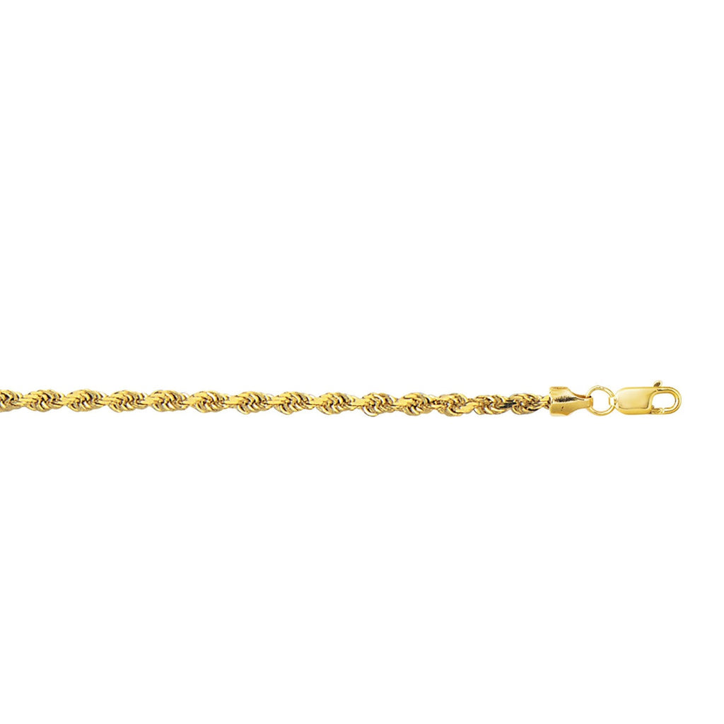 JewelStop 14K Yellow Gold Polished Finish 3.2mm Diamond Cut Lite Rope Chain with Lobster Clasp -18",20",22",24"