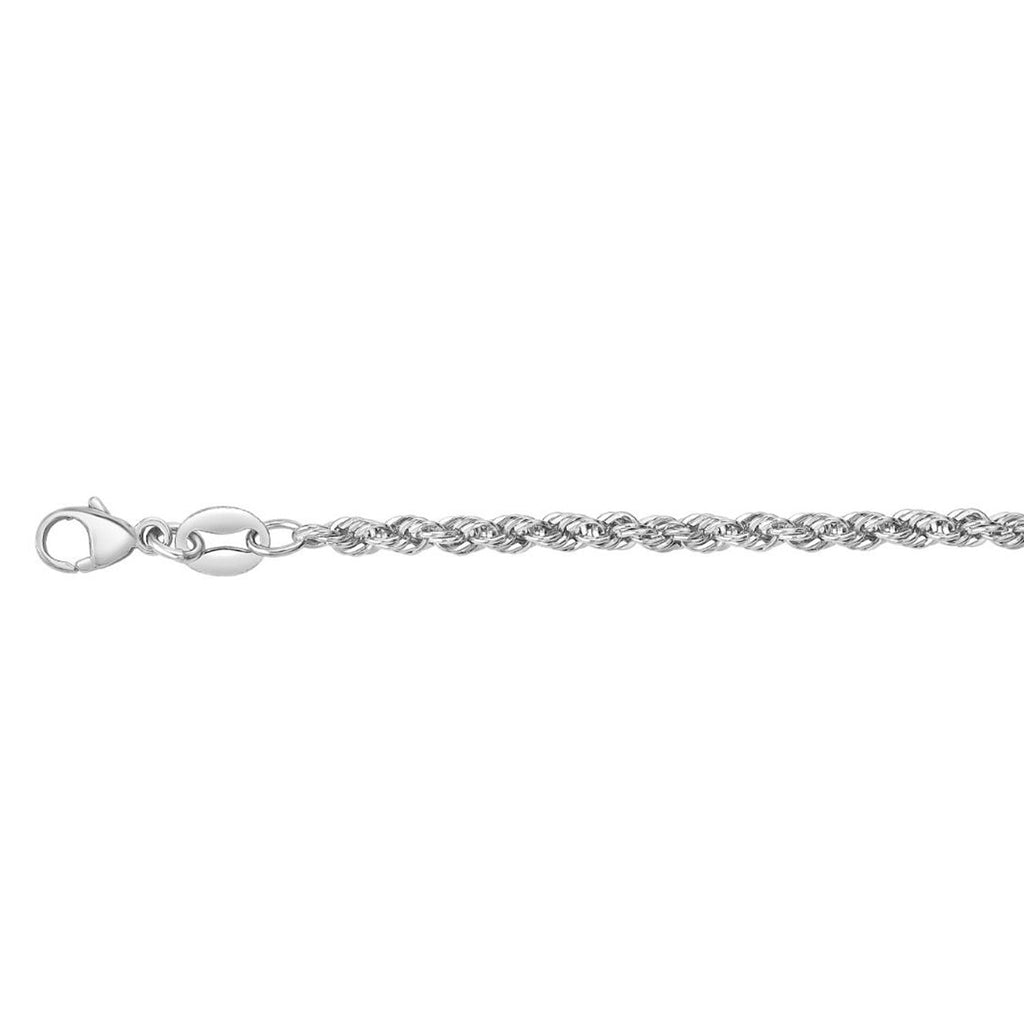 JewelStop Platinum Diamond Cut/textured Finish 2.2mm Diamond Cut Rope Chani Necklace, Pear Shaped Lobster Clasp - 18",20",22"