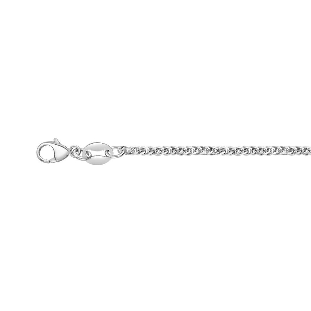 JewelStop Platinum Diamond Cut/textured Finish 1.4mm Diamond Cut Square Wheat Chani Necklace, Pear Shaped Lobster Clasp - 16",18",20"