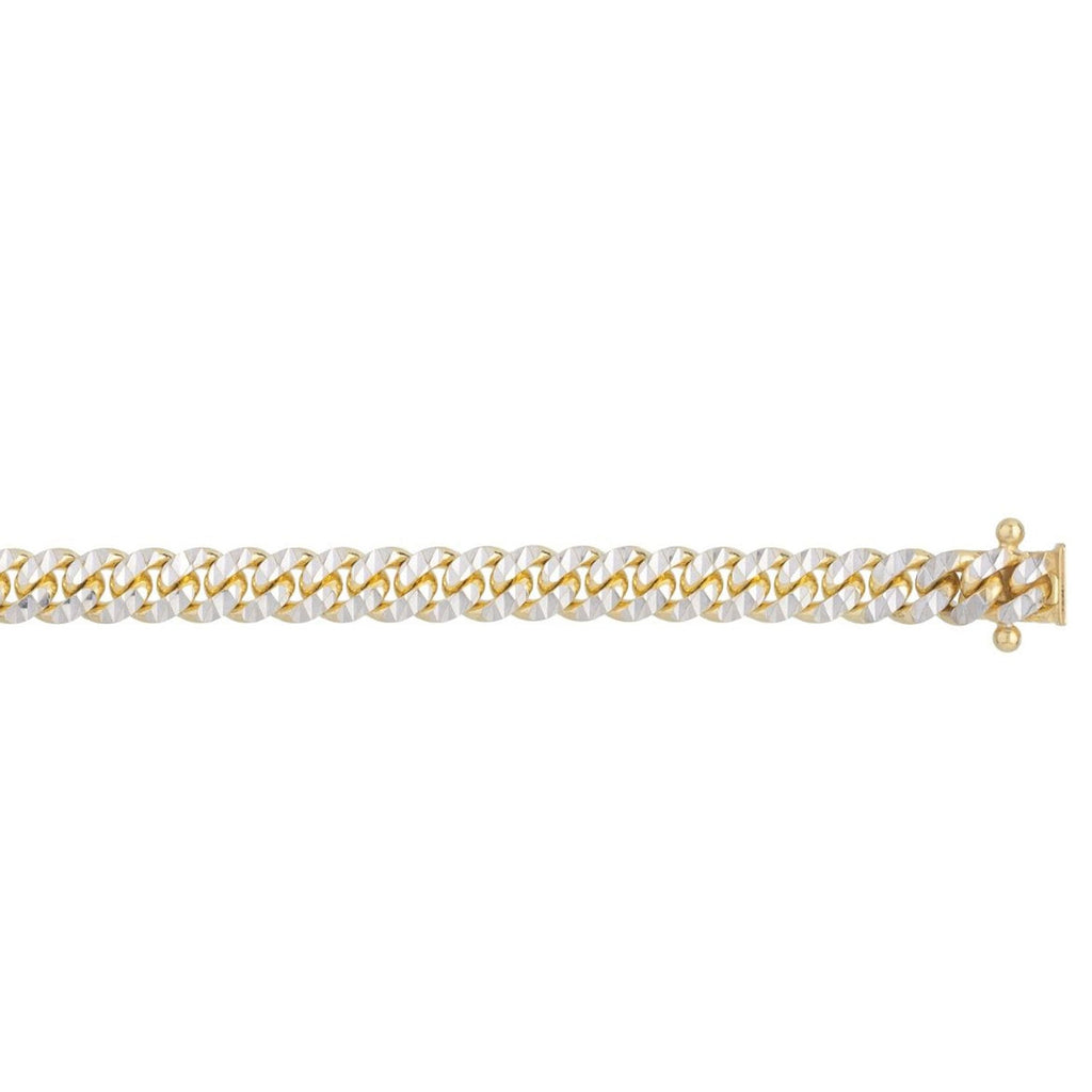 JewelStop 14k Yellow Gold Diamond Cut/textured Finish 5mm Pave Classic Miami Cuban Chain, Box, Both Side Figure 8 Clasp - 20",22",24"